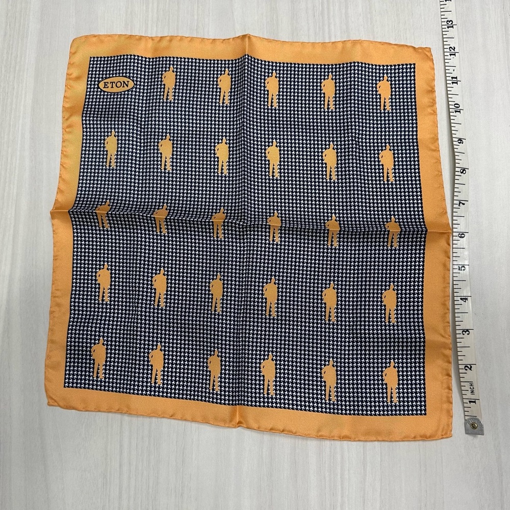 Eton Orange and Navy Houndstooth Pocket Square